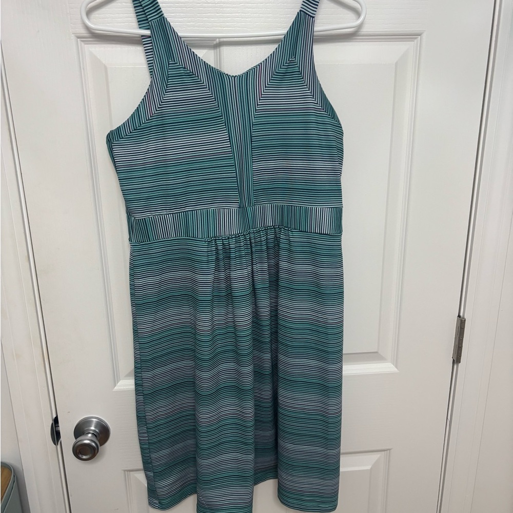 TEHAMA Teal and White Striped Midi Dress. Large